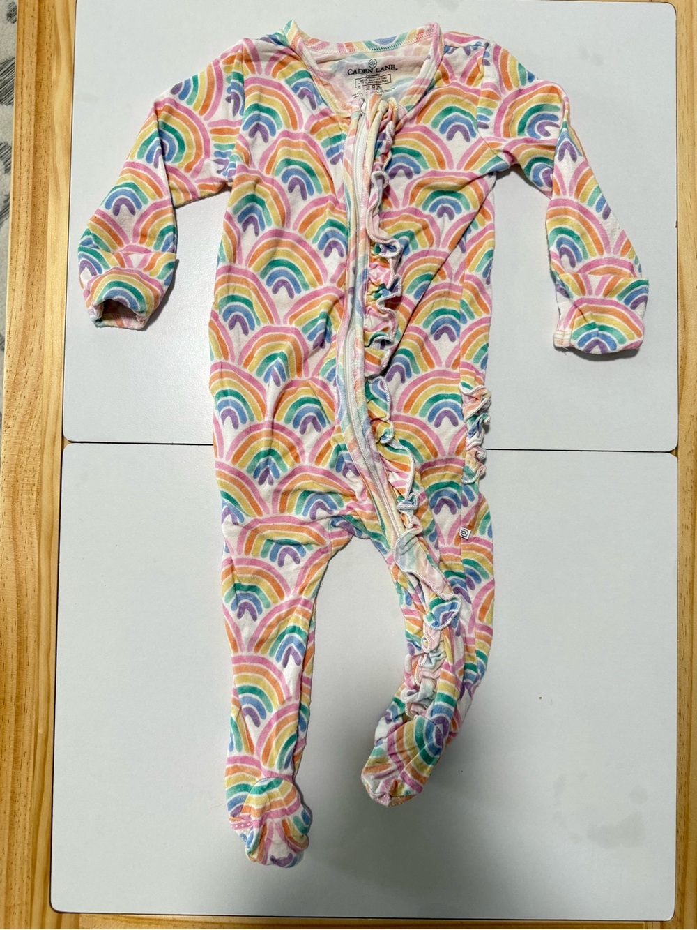 Caden Lane Rainbow Ruffle Footie